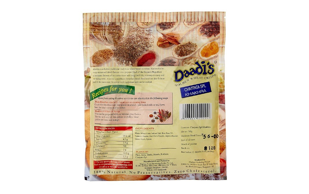 Daadi's Golden Wheat Crisps Chatpata Spl Khakhra   Pack  180 grams